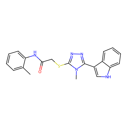 2-((5-(1H-indol-3-yl)-4-methyl-4H-1,2,4-triazol-3-yl)thio)-N-(o-tolyl)acetamide structure