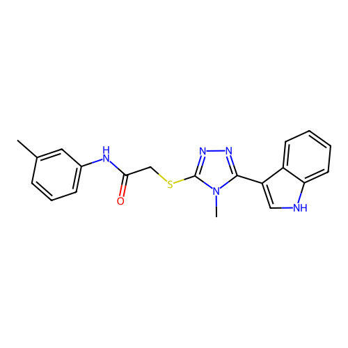 2-((5-(1H-indol-3-yl)-4-methyl-4H-1,2,4-triazol-3-yl)thio)-N-(m-tolyl)acetamide structure