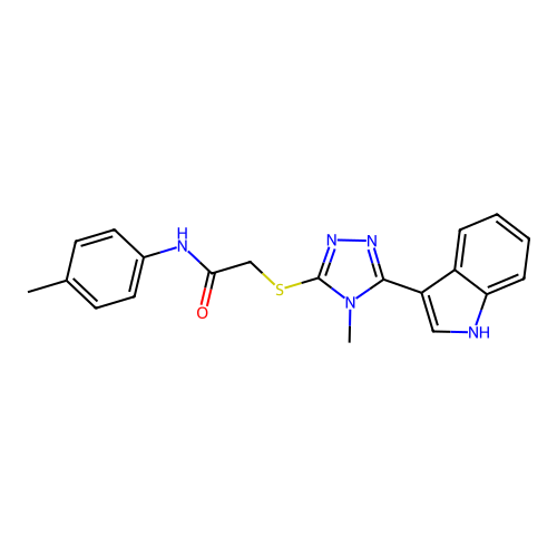 2-((5-(1H-indol-3-yl)-4-methyl-4H-1,2,4-triazol-3-yl)thio)-N-(p-tolyl)acetamide structure