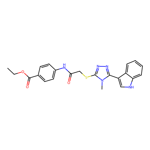 ethyl 4-(2-((5-(1H-indol-3-yl)-4-methyl-4H-1,2,4-triazol-3-yl)thio)acetamido)benzoate structure