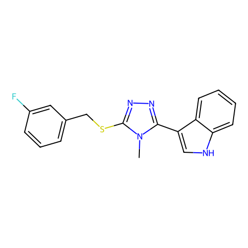3-(5-((3-fluorobenzyl)thio)-4-methyl-4H-1,2,4-triazol-3-yl)-1H-indole structure