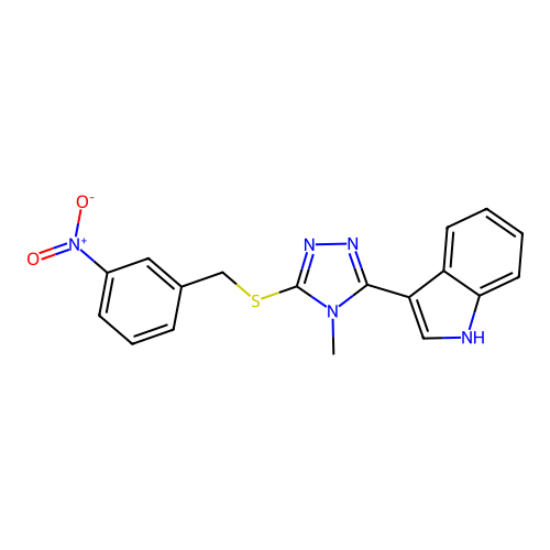 3-(4-methyl-5-((3-nitrobenzyl)thio)-4H-1,2,4-triazol-3-yl)-1H-indole structure