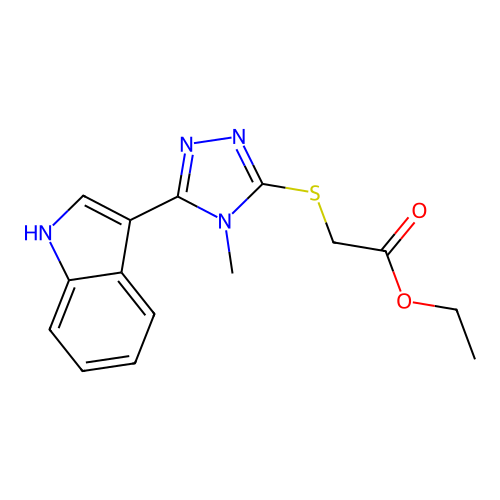 ethyl 2-((5-(1H-indol-3-yl)-4-methyl-4H-1,2,4-triazol-3-yl)thio)acetate structure