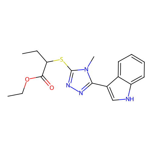 ethyl 2-((5-(1H-indol-3-yl)-4-methyl-4H-1,2,4-triazol-3-yl)thio)butanoate structure