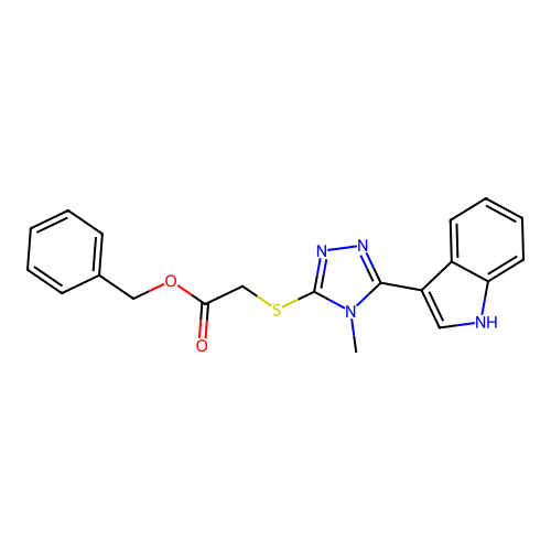 benzyl 2-((5-(1H-indol-3-yl)-4-methyl-4H-1,2,4-triazol-3-yl)thio)acetate structure