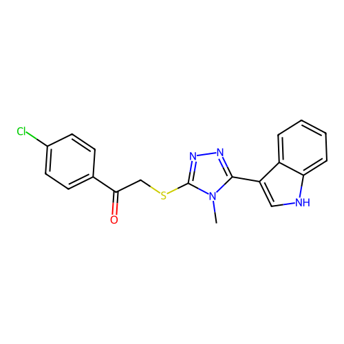 1-(4-chlorophenyl)-2-{[5-(1H-indol-3-yl)-4-methyl-4H-1,2,4-triazol-3-yl]sulfanyl}ethan-1-one structure