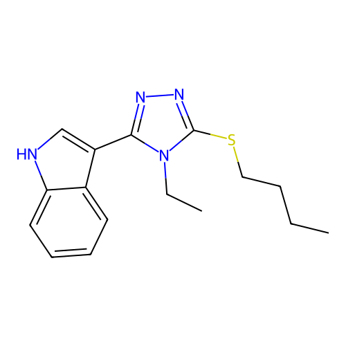 3-(5-(butylthio)-4-ethyl-4H-1,2,4-triazol-3-yl)-1H-indole structure