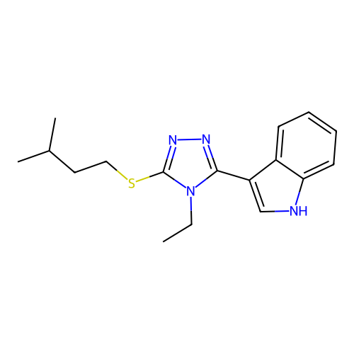 3-(4-ethyl-5-(isopentylthio)-4H-1,2,4-triazol-3-yl)-1H-indole structure