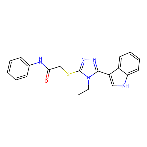 2-((4-ethyl-5-(1H-indol-3-yl)-4H-1,2,4-triazol-3-yl)thio)-N-phenylacetamide structure