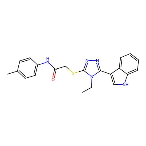 2-((4-ethyl-5-(1H-indol-3-yl)-4H-1,2,4-triazol-3-yl)thio)-N-(p-tolyl)acetamide structure