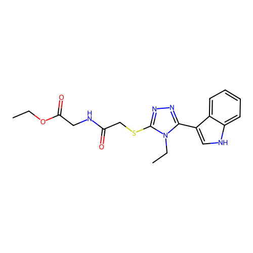 ethyl 2-(2-((4-ethyl-5-(1H-indol-3-yl)-4H-1,2,4-triazol-3-yl)thio)acetamido)acetate structure
