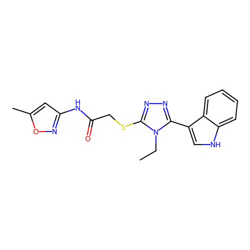 2-((4-ethyl-5-(1H-indol-3-yl)-4H-1,2,4-triazol-3-yl)thio)-N-(5-methylisoxazol-3-yl)acetamide structure