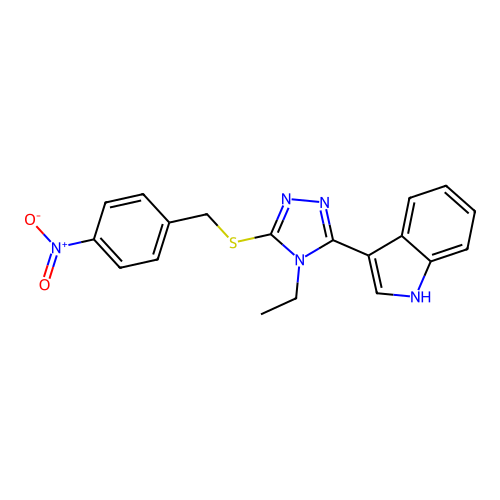 3-(4-ethyl-5-((4-nitrobenzyl)thio)-4H-1,2,4-triazol-3-yl)-1H-indole structure