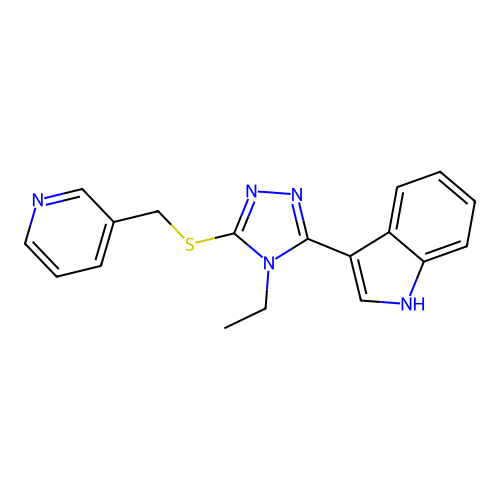 3-(4-ethyl-5-((pyridin-3-ylmethyl)thio)-4H-1,2,4-triazol-3-yl)-1H-indole structure