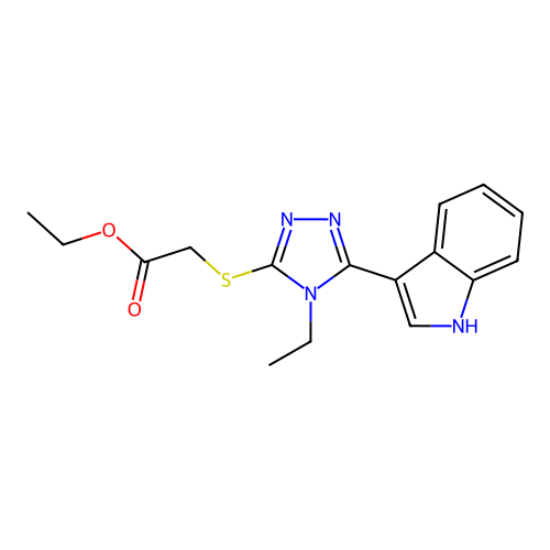 ethyl 2-((4-ethyl-5-(1H-indol-3-yl)-4H-1,2,4-triazol-3-yl)thio)acetate structure