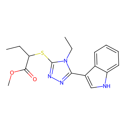 methyl 2-((4-ethyl-5-(1H-indol-3-yl)-4H-1,2,4-triazol-3-yl)thio)butanoate structure