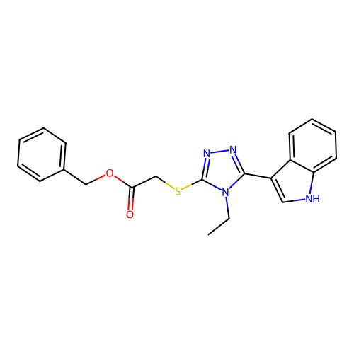 benzyl 2-((4-ethyl-5-(1H-indol-3-yl)-4H-1,2,4-triazol-3-yl)thio)acetate structure