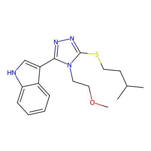 3-(5-(isopentylthio)-4-(2-methoxyethyl)-4H-1,2,4-triazol-3-yl)-1H-indole structure