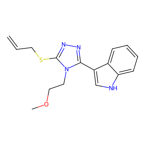 3-(5-(allylthio)-4-(2-methoxyethyl)-4H-1,2,4-triazol-3-yl)-1H-indole structure