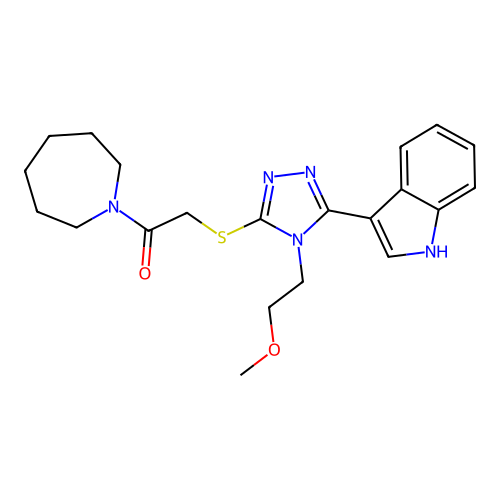 1-(azepan-1-yl)-2-{[5-(1H-indol-3-yl)-4-(2-methoxyethyl)-4H-1,2,4-triazol-3-yl]sulfanyl}ethan-1-one structure