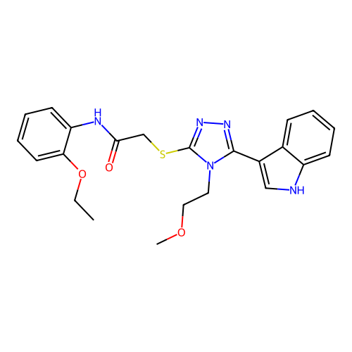 2-((5-(1H-indol-3-yl)-4-(2-methoxyethyl)-4H-1,2,4-triazol-3-yl)thio)-N-(2-ethoxyphenyl)acetamide structure