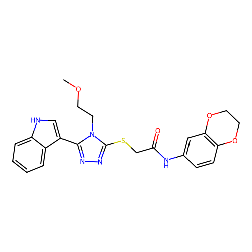 N-(2,3-dihydro-1,4-benzodioxin-6-yl)-2-{[5-(1H-indol-3-yl)-4-(2-methoxyethyl)-4H-1,2,4-triazol-3-yl]sulfanyl}acetamide structure