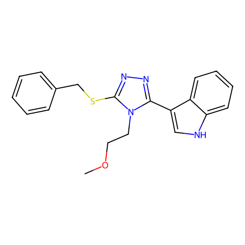 3-(5-(benzylthio)-4-(2-methoxyethyl)-4H-1,2,4-triazol-3-yl)-1H-indole structure