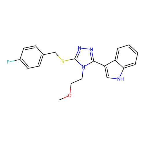 3-(5-((4-fluorobenzyl)thio)-4-(2-methoxyethyl)-4H-1,2,4-triazol-3-yl)-1H-indole structure
