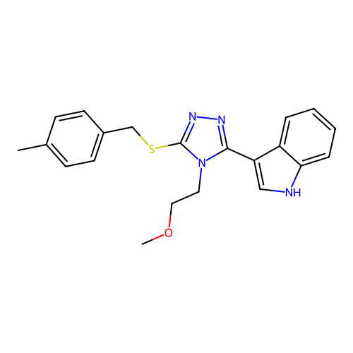 3-(4-(2-methoxyethyl)-5-((4-methylbenzyl)thio)-4H-1,2,4-triazol-3-yl)-1H-indole structure