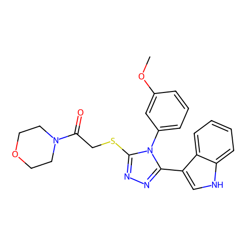 2-[[(5Z)-5-indol-3-ylidene-4-(3-methoxyphenyl)-1H-1,2,4-triazol-3-yl]sulfanyl]-1-morpholin-4-ylethanone structure