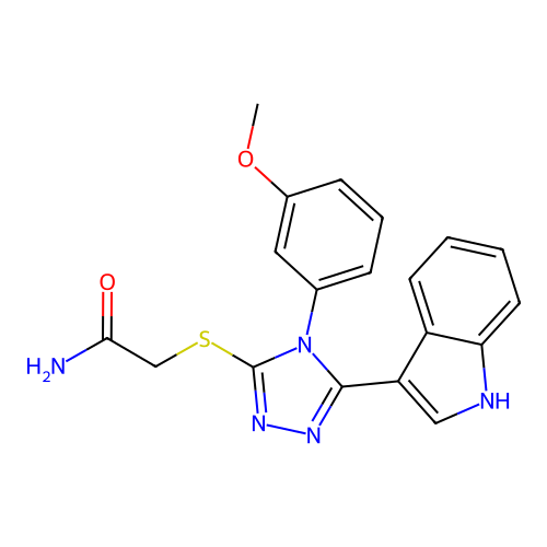 2-((5-(1H-indol-3-yl)-4-(3-methoxyphenyl)-4H-1,2,4-triazol-3-yl)thio)acetamide structure