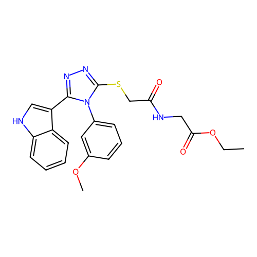 ethyl 2-(2-((5-(1H-indol-3-yl)-4-(3-methoxyphenyl)-4H-1,2,4-triazol-3-yl)thio)acetamido)acetate structure