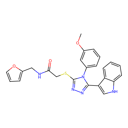 2-((5-(1H-indol-3-yl)-4-(3-methoxyphenyl)-4H-1,2,4-triazol-3-yl)thio)-N-(furan-2-ylmethyl)acetamide structure