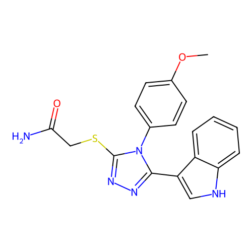 2-((5-(1H-indol-3-yl)-4-(4-methoxyphenyl)-4H-1,2,4-triazol-3-yl)thio)acetamide structure