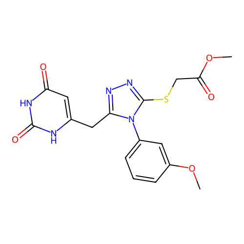 methyl 2-((5-((2,6-dioxo-1,2,3,6-tetrahydropyrimidin-4-yl)methyl)-4-(3-methoxyphenyl)-4H-1,2,4-triazol-3-yl)thio)acetate structure