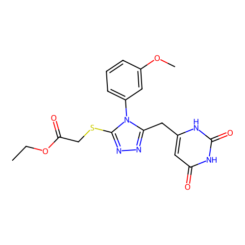 ethyl 2-[[5-[(2,4-dioxo-1H-pyrimidin-6-yl)methyl]-4-(3-methoxyphenyl)-1,2,4-triazol-3-yl]sulfanyl]acetate structure
