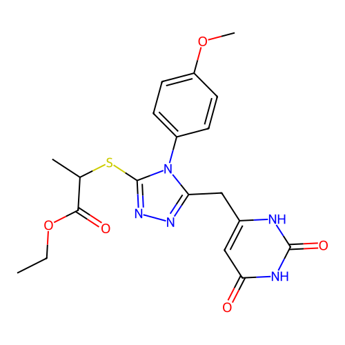 ethyl 2-((5-((2,6-dioxo-1,2,3,6-tetrahydropyrimidin-4-yl)methyl)-4-(4-methoxyphenyl)-4H-1,2,4-triazol-3-yl)thio)propanoate structure