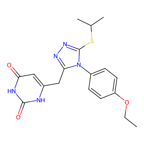 6-[[4-(4-ethoxyphenyl)-5-propan-2-ylsulfanyl-1,2,4-triazol-3-yl]methyl]-1H-pyrimidine-2,4-dione structure