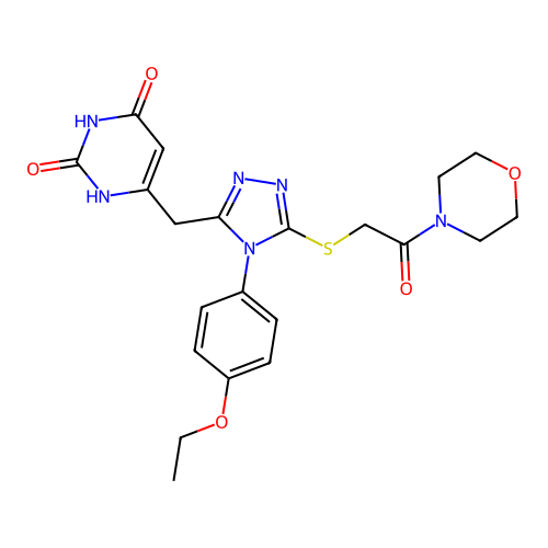 6-((4-(4-ethoxyphenyl)-5-((2-morpholino-2-oxoethyl)thio)-4H-1,2,4-triazol-3-yl)methyl)pyrimidine-2,4(1H,3H)-dione structure