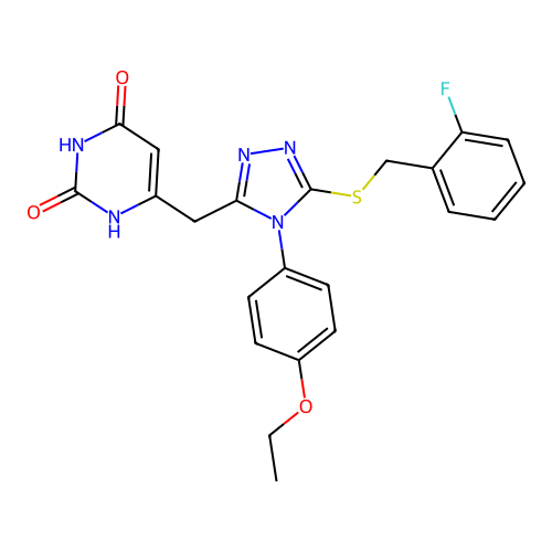 6-((4-(4-ethoxyphenyl)-5-((2-fluorobenzyl)thio)-4H-1,2,4-triazol-3-yl)methyl)pyrimidine-2,4(1H,3H)-dione structure