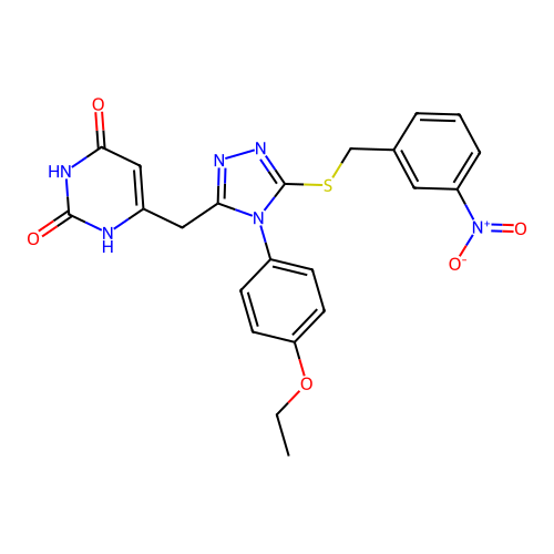 6-((4-(4-ethoxyphenyl)-5-((3-nitrobenzyl)thio)-4H-1,2,4-triazol-3-yl)methyl)pyrimidine-2,4(1H,3H)-dione structure