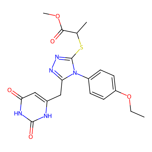 methyl 2-[[5-[(2,4-dioxo-1H-pyrimidin-6-yl)methyl]-4-(4-ethoxyphenyl)-1,2,4-triazol-3-yl]sulfanyl]propanoate structure