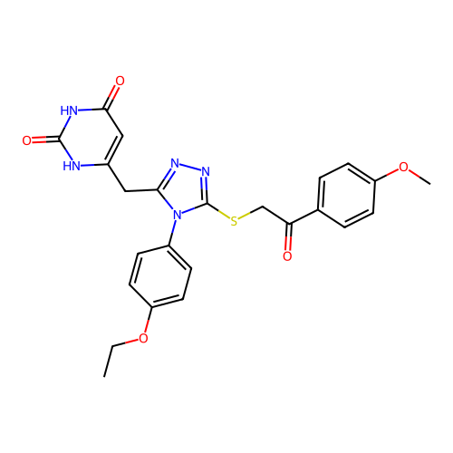 6-((4-(4-ethoxyphenyl)-5-((2-(4-methoxyphenyl)-2-oxoethyl)thio)-4H-1,2,4-triazol-3-yl)methyl)pyrimidine-2,4(1H,3H)-dione structure