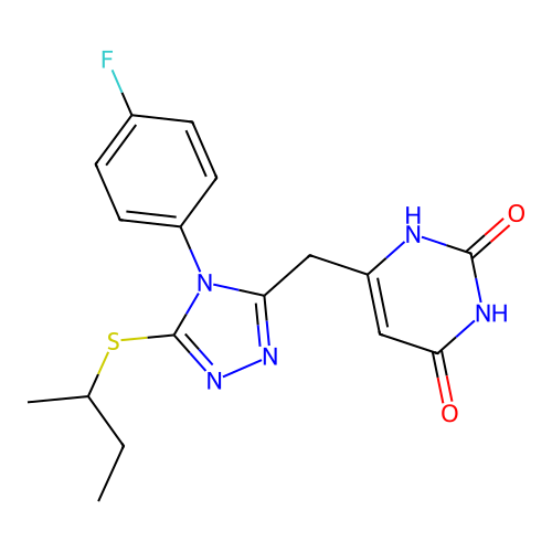 6-((5-(sec-butylthio)-4-(4-fluorophenyl)-4H-1,2,4-triazol-3-yl)methyl)pyrimidine-2,4(1H,3H)-dione structure
