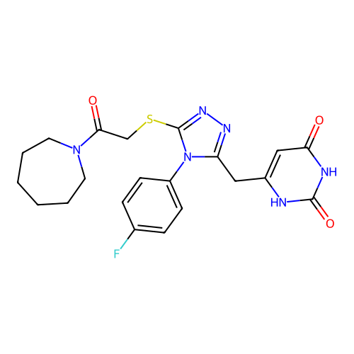 6-((5-((2-(azepan-1-yl)-2-oxoethyl)thio)-4-(4-fluorophenyl)-4H-1,2,4-triazol-3-yl)methyl)pyrimidine-2,4(1H,3H)-dione structure