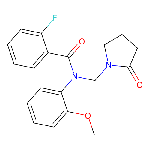 2-fluoro-N-(2-methoxyphenyl)-N-[(2-oxopyrrolidin-1-yl)methyl]benzamide structure