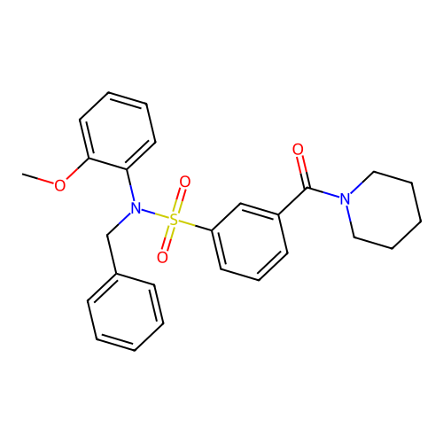 N-benzyl-N-(2-methoxyphenyl)-3-(piperidine-1-carbonyl)benzenesulfonamide structure