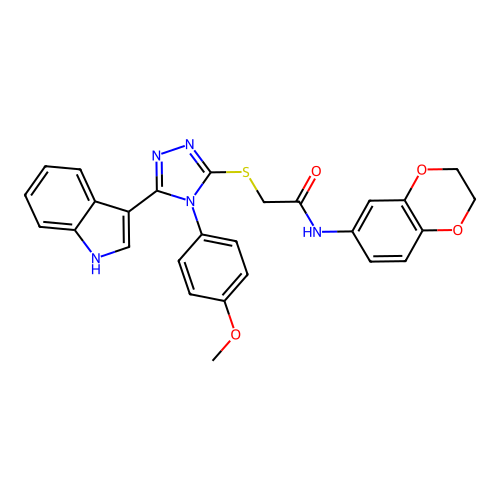 2-((5-(1H-indol-3-yl)-4-(4-methoxyphenyl)-4H-1,2,4-triazol-3-yl)thio)-N-(2,3-dihydrobenzo[b][1,4]dioxin-6-yl)acetamide structure