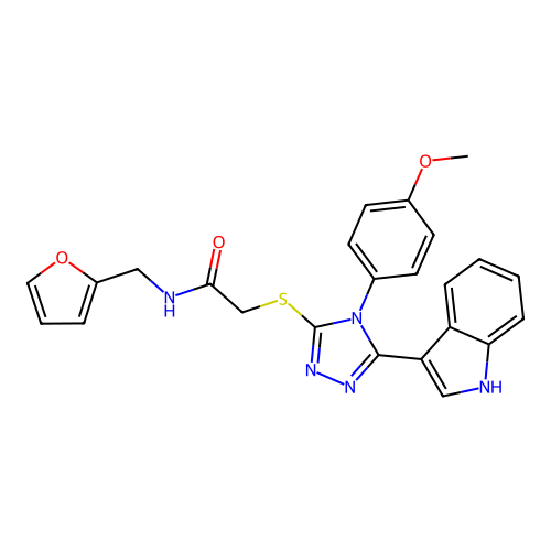N-[(furan-2-yl)methyl]-2-{[5-(1H-indol-3-yl)-4-(4-methoxyphenyl)-4H-1,2,4-triazol-3-yl]sulfanyl}acetamide structure