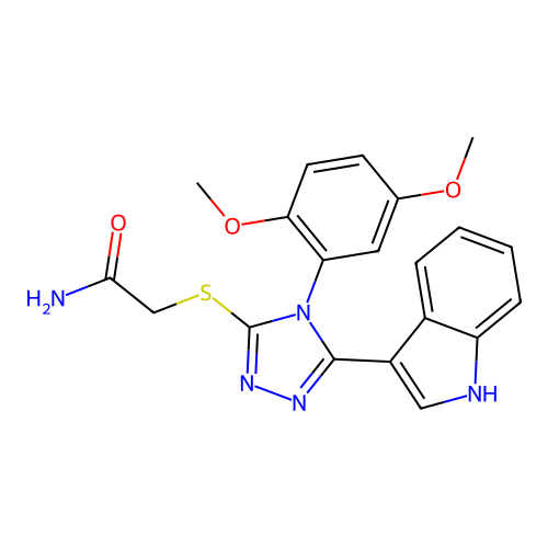 2-((4-(2,5-dimethoxyphenyl)-5-(1H-indol-3-yl)-4H-1,2,4-triazol-3-yl)thio)acetamide structure